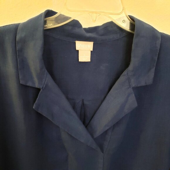 Chico's Blue 100% Linen Pullover Tunic Top with Pockets Size 20 EUC - Picture 2 of 10